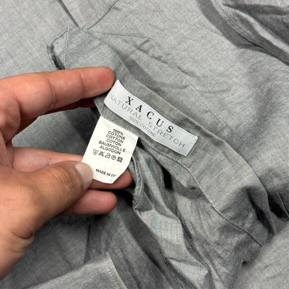 XACUS Tailor Fit Dress Shirt Stretch Italy Grey Long Sleeve Cotton 15 1/2 Medium - Picture 9 of 11